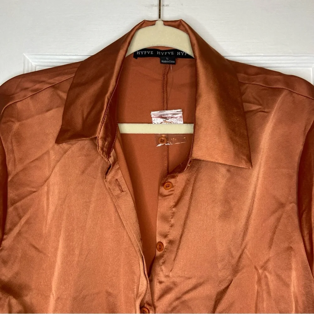Hyfve Button Down Ruched Long Sleeve Mini Dress Size Large NEW - Picture 6 of 14